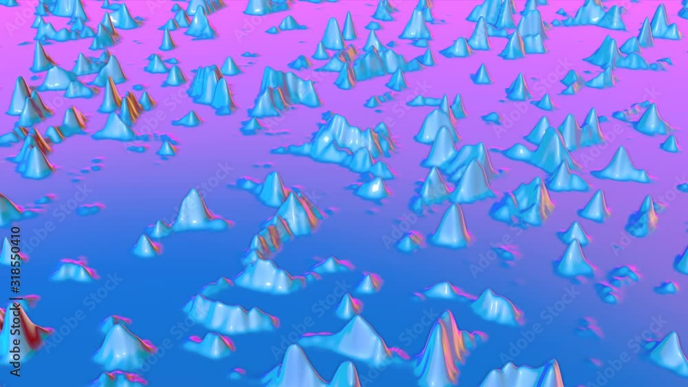 Poster abstract animated background. the neon color surface is deformed by different waves. 3d render