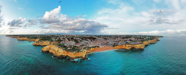 Aerial panorama from the village Carvoeiro in the Algarve Portugal