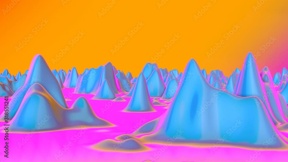 Poster abstract animated background. the neon color surface is deformed by different waves. 3d render