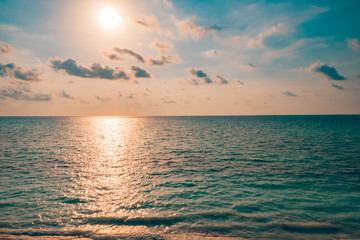 Inspirational calm sea with sunset sky. Meditation ocean and sky background. Colorful horizon over the water