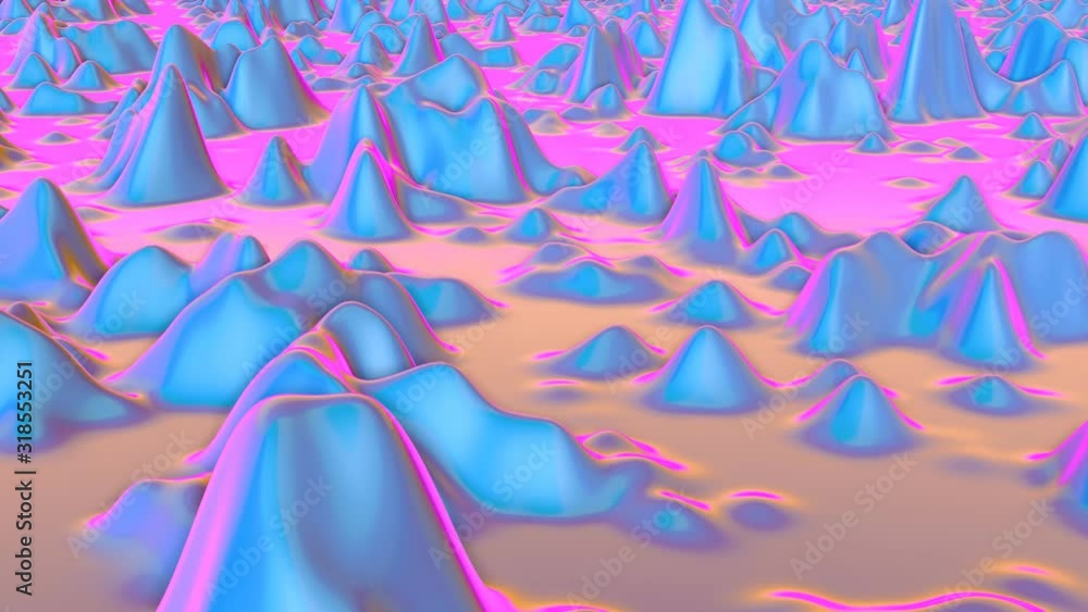 Aufkleber abstract animated background. the neon color surface is deformed by different waves. 3d render