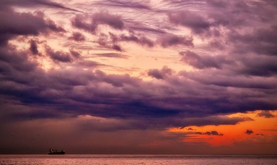 Cielo, atardecer, horizonte, 