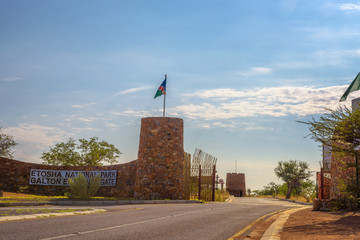Galton Gate to Etosha National Park in Namibia, south Africa - obrazy, fototapety, plakaty