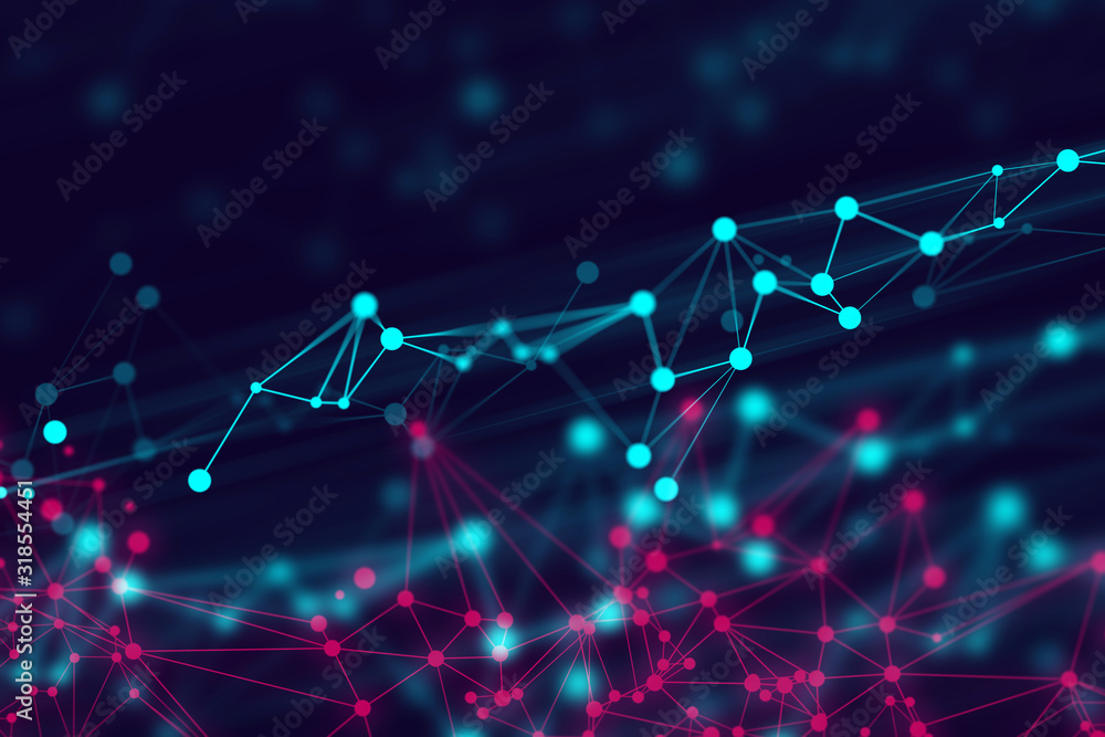 Poster data machine deep learning, robotic ai science net web, neuron brain, futuristic connecting, digital