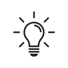 Light bulb icon. Idea innovation symbol. Creative logo. Black outline silhouette. Isolated on white background. Vector illustration image.
