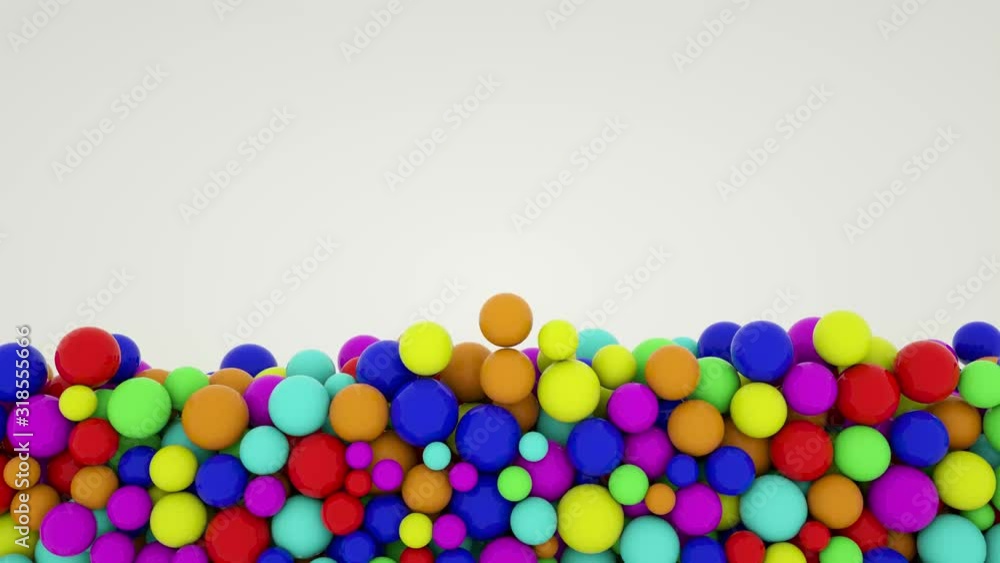 Poster multi-colored glossy balls quickly fill the screen. animated screensaver. 3d render