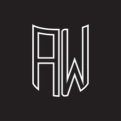 AW Logo monogram with ribbon style outline design template
