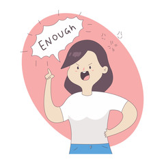 Enough vector cartoon concept illustration with cute girl character isolated on background.