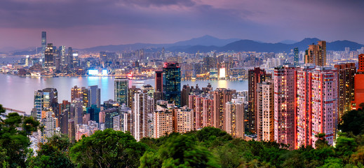 Obraz premium Hong Kong skyline at night, China - Asia