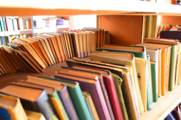 Bookshelf, interior blurred. Intentionally blurred to be used as background