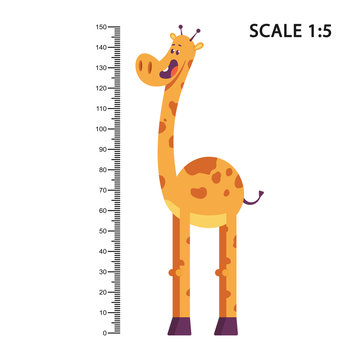 Kids meter wall with a cute cartoon giraffe and measuring ruler vector illustration isolated on a white background.