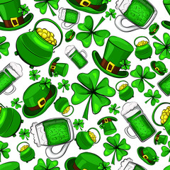 Fototapeta St. Patrick's Day vector seamless pattern on a white background. obraz