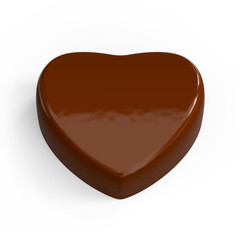 Chocolate Heart Shape Candy, Cookie or Cake Isolated on White. Realistic 3D Render Isolated on White.