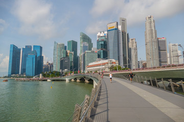 Singapore City, Singapore - 07 19 2015: Singapore Business District Skyscrapers And Marina Bay At Day.