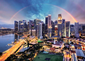 Poster Singapore cityscape with rainbow, Asia © TTstudio