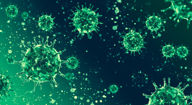 CoronaVirus Epidemic. HIV CoronaVirus, Flu. Green Virus Infection Concept - 3D Illustration