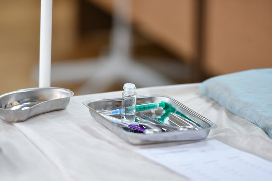 Medical instruments on the surgical table. Teaching medicine. Rescue operation.