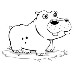 Coloring book page for children - cartoon hippo. Vector illustration.