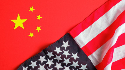 Fototapeta premium Flags of China and United States of America comparison. USA and China trade war, economic conflict concept.