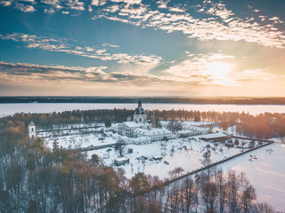 Frozen Kaunas sea. Drone aerial view
