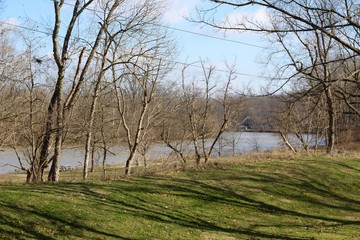 Obraz premium A view of the river on a sunny winter day.