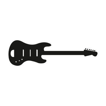 recommend clip art: A vector silhouette of an electric guitar on a white background
