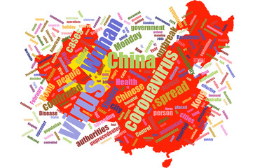 Coronavirus Pandemic in Wuhan City, China. Word cloud text
