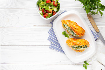Chicken fillet stuffed with cottage cheese (ricotta, feta) and herbs (parsley, spinach, dill)....