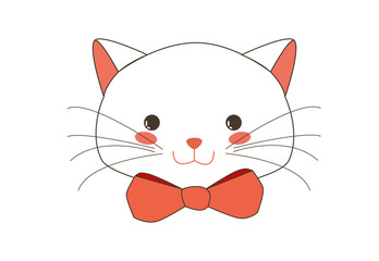Cute White Kitten Face with Pink Ribbon