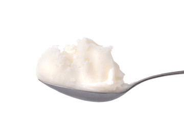 lard on spoon, basic ingredient of home cooking