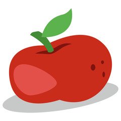 Red apple vector isolated on white background. Cartoon illustration of fruit. Eating healthy and vegan food.