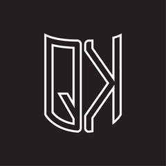 QK Logo monogram with ribbon style outline design template