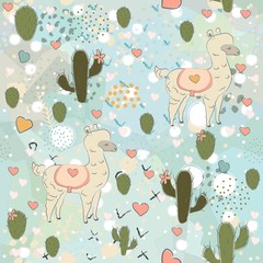 Seamless Alpaca Pattern with cacti