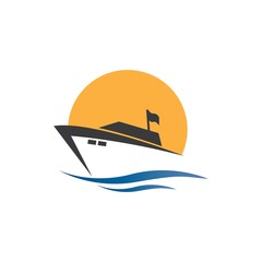 Yatch logo vector design on the sea illustration