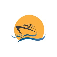 Yatch logo vector design on the sea illustration