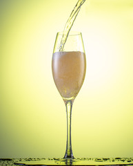 champagne glass with foam on a colored gradient background