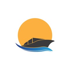 Yatch logo vector design on the sea illustration