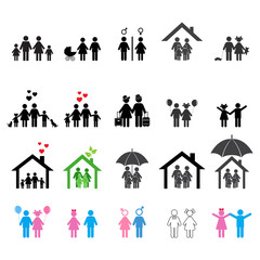 set of family silhouettes of children