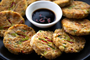 Mung-bean pancake which is called Bindaetteok