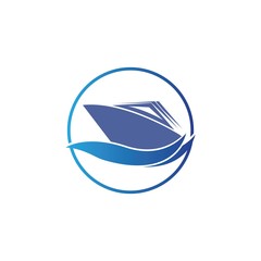 Yatch logo vector design on the sea illustration