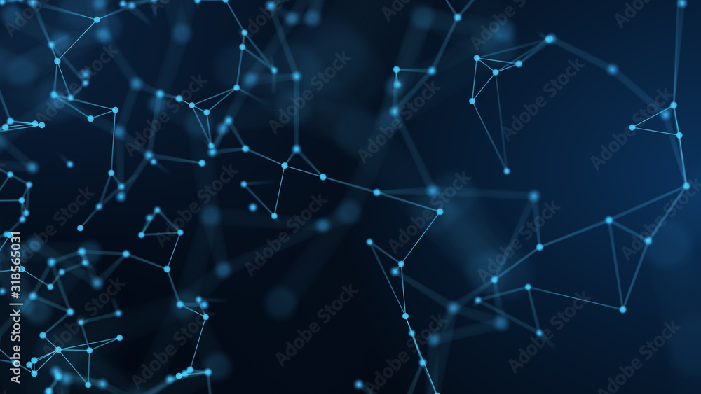 Poster Abstract futuristic -  technology with polygonal shapes on dark blue background.  Design digital technology concept.