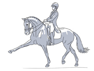 Sketch of a rider on a horse performing an extended trot