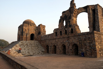 Naklejka premium Jami Masjid mosque at Feroz Shah Kotla, New Delhi. The mosque was built by Feroz Shah Tughlaq, the Sultan of Delhi Sultanate in 1354.
