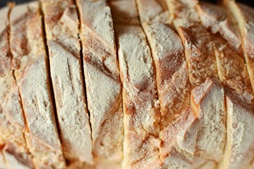Bakery products. Sliced ​​bread close-up, top view.