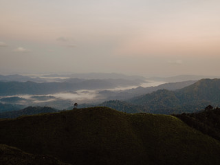landscape morning sun shone on the mountain.