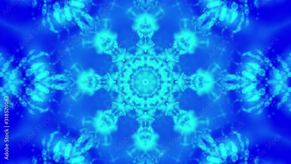 Poster blue kaleidoscope patterns. abstract animation. 3d render