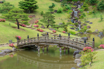Fototapeta na wymiar Idyllic landscape of Japanese Garden 'Gyokuseninmaru Garden' in Kanazawa, Japan