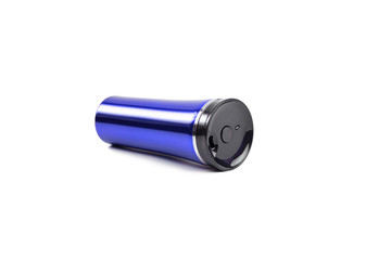 blue burgundy thermos on a white background isolated