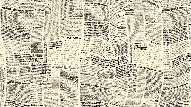 Wavy moving stirring background with newspaper texture. Text is unreadable. Seamless looping footage.
