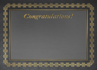 Metal plate with vintage endless pattern and the words "Congratulations". 3D illustration
